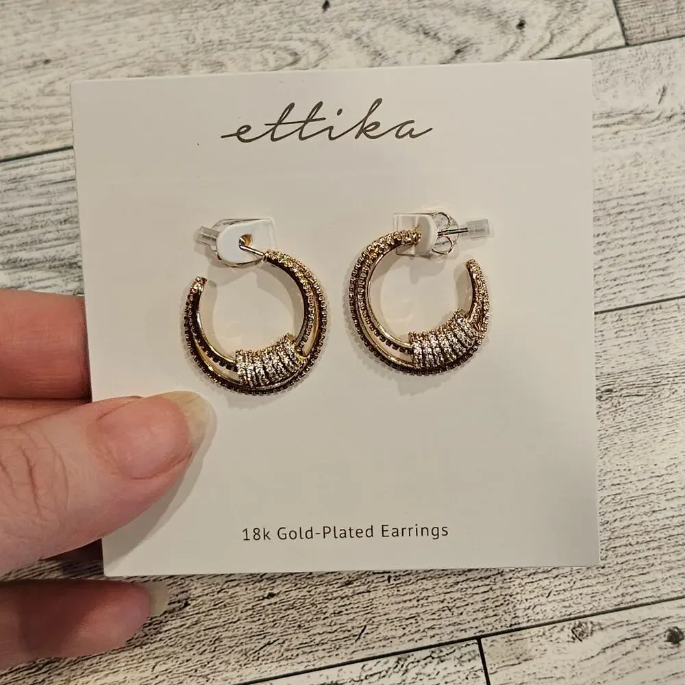 Ettika x Revolve 18K Gold Plated Round Small‎ Hoop Earrings Glam Date Night Out